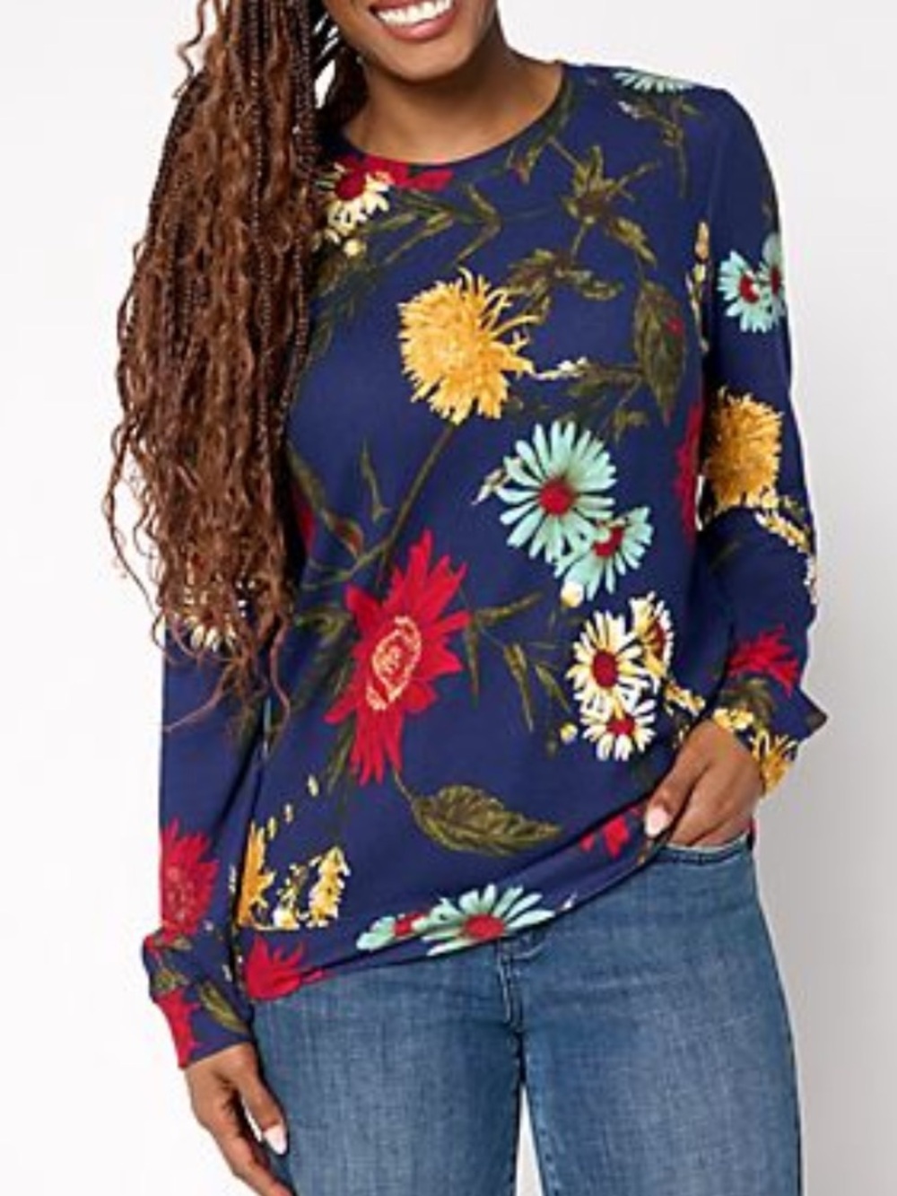 Denim & Co. Printed Heavenly Jersey Round NeckLong Sleeve
Pul
Navy Large